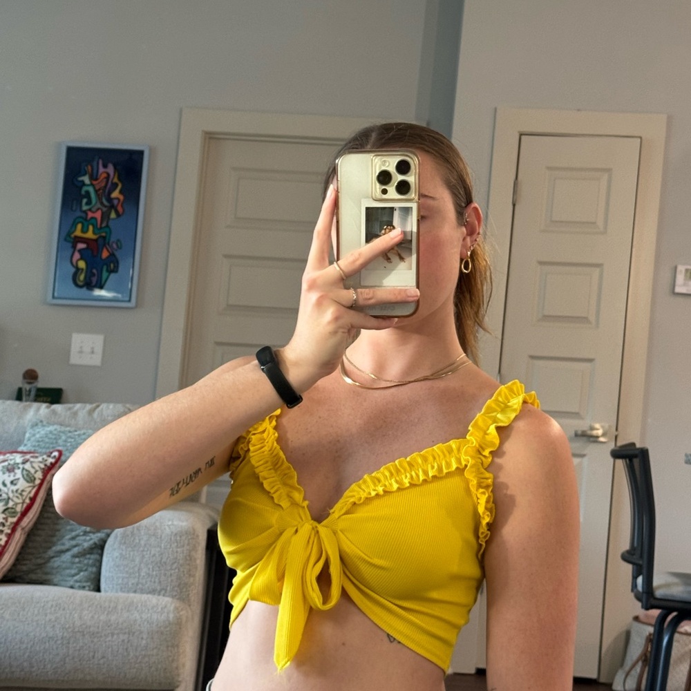 Yellow Ruffled Tie-Front Top